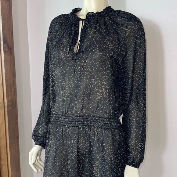 Lauren Ralph Lauren Woman's Black & Tan Semi Sheer Chiffon Pattern Dress Size 10 - Picture 2 of 14